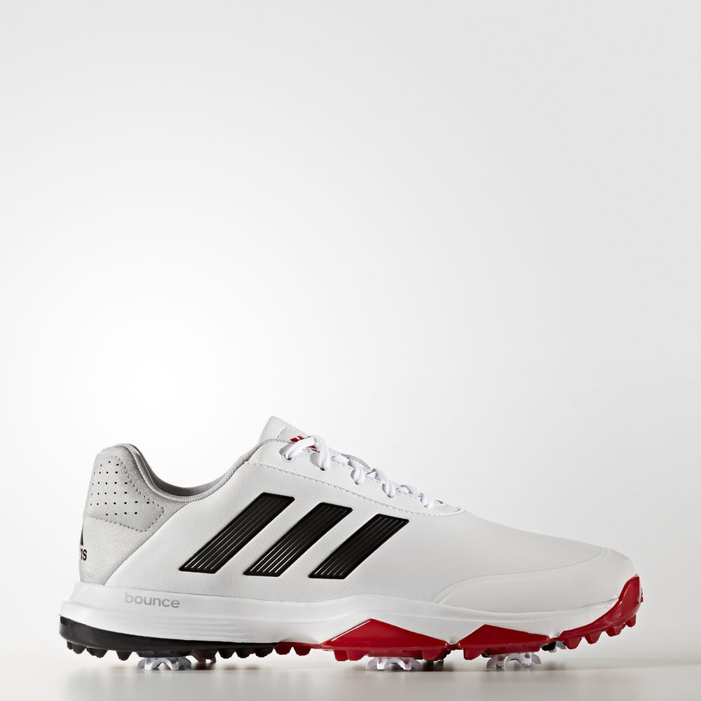 Adidas Adipower Bounce Wide - παπουτσια γκολφ ανδρικα - Ασπρα/Μαυρα/Βαθυ Κοκκινα,Μέγεθος: EU 36 – 54